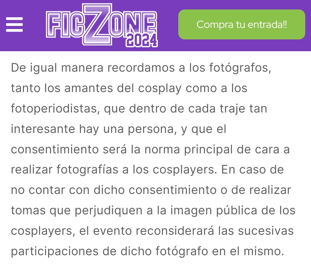 Respecto a la polémica del uso de la imagen de cosplayers sin permiso, en Ficzonecosplay hemos tomado una decisión: no contar con permiso del cosplayer, o lucrarse con tomas que perjudiquen su imagen podrá implicar el fin de la participación del fotógrafo en el evento.