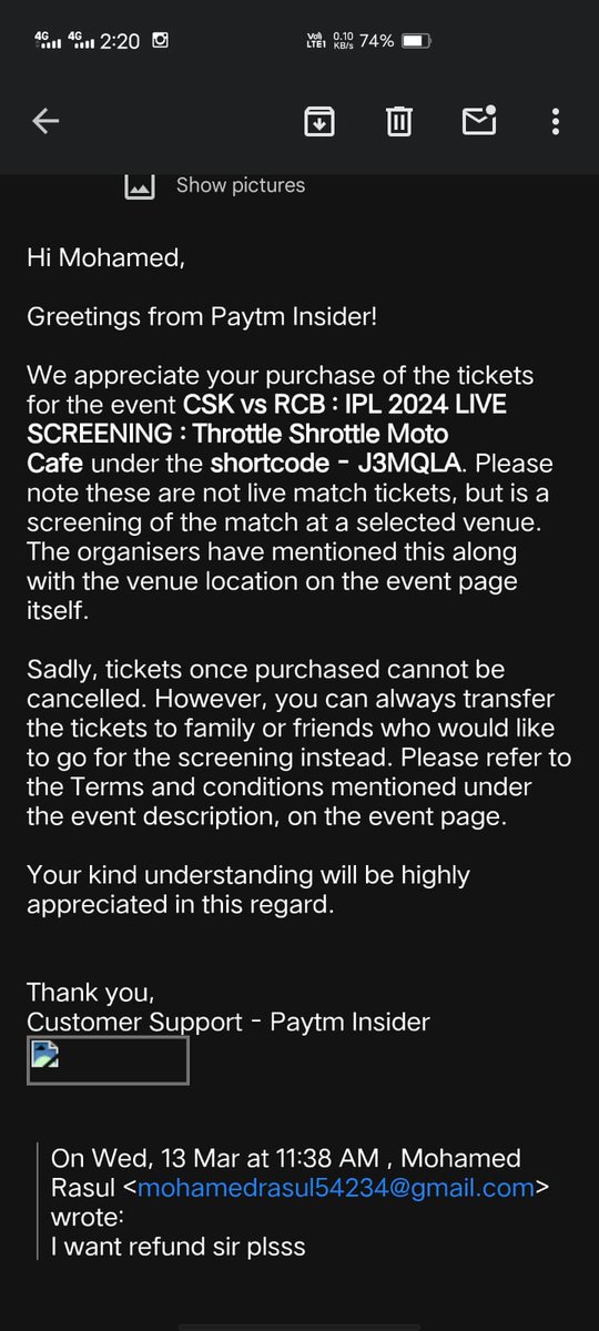mano442tweet's tweet photo. Today my friend got over-excited and bought 6 tickets for #iplscreening instead of IPL live match of #CSKVRCB Chepauk tickets.
If the place is in Chennai or Bangalore, we might have gone there but man took tickets in gurugram🥺🤕🤦🤦🤦
That ticket was not refundable also. https://t.co/87EG0tZWwv