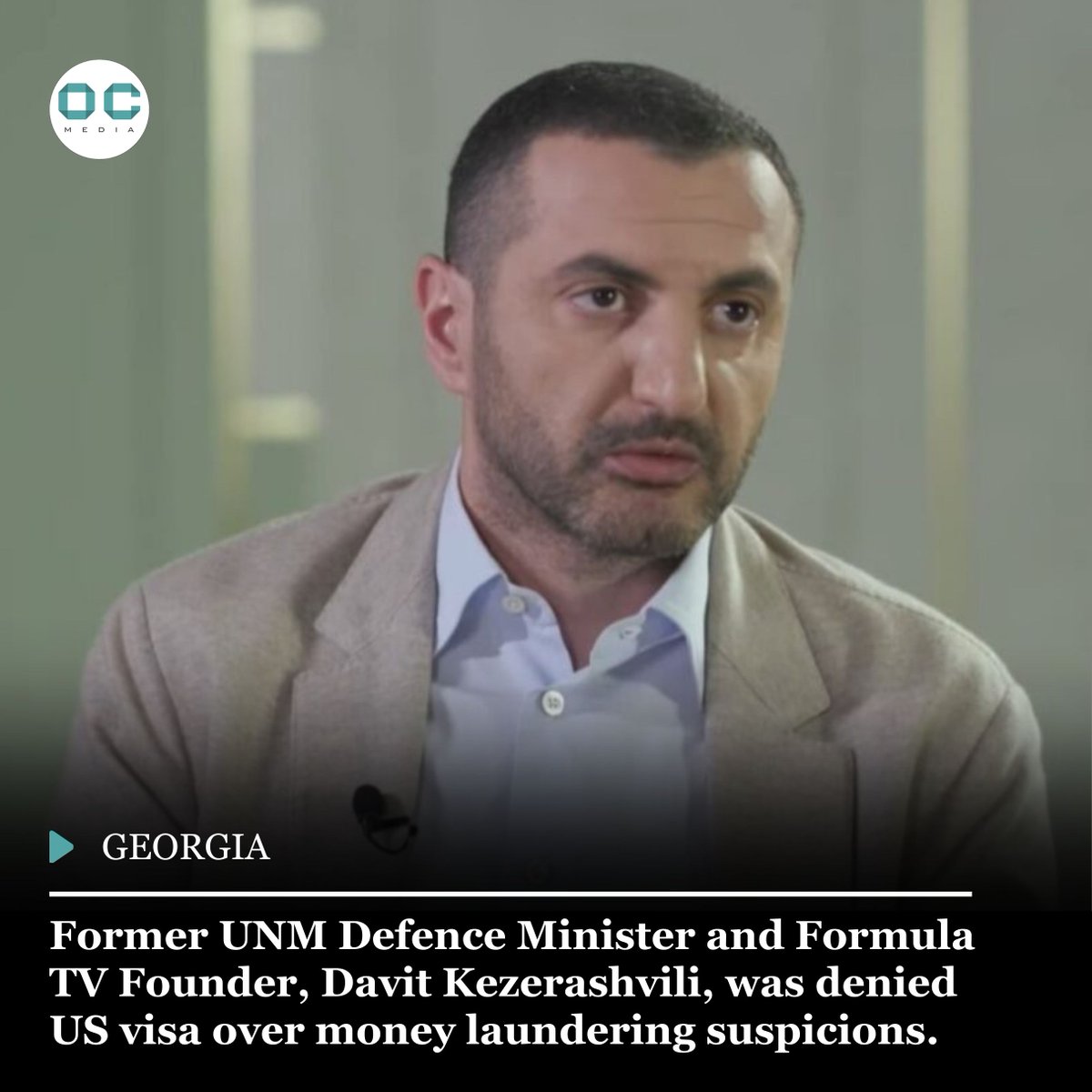 Davit Kezerashvili, a former UNM Defence Minister and the founder of Formula TV, was denied a visa to the US. RFE/RL reported on Tuesday that he was denied the visa on suspicion of involvement in money laundering. Read more about Kezerashvili: oc-media.org/tag/davit-keze…