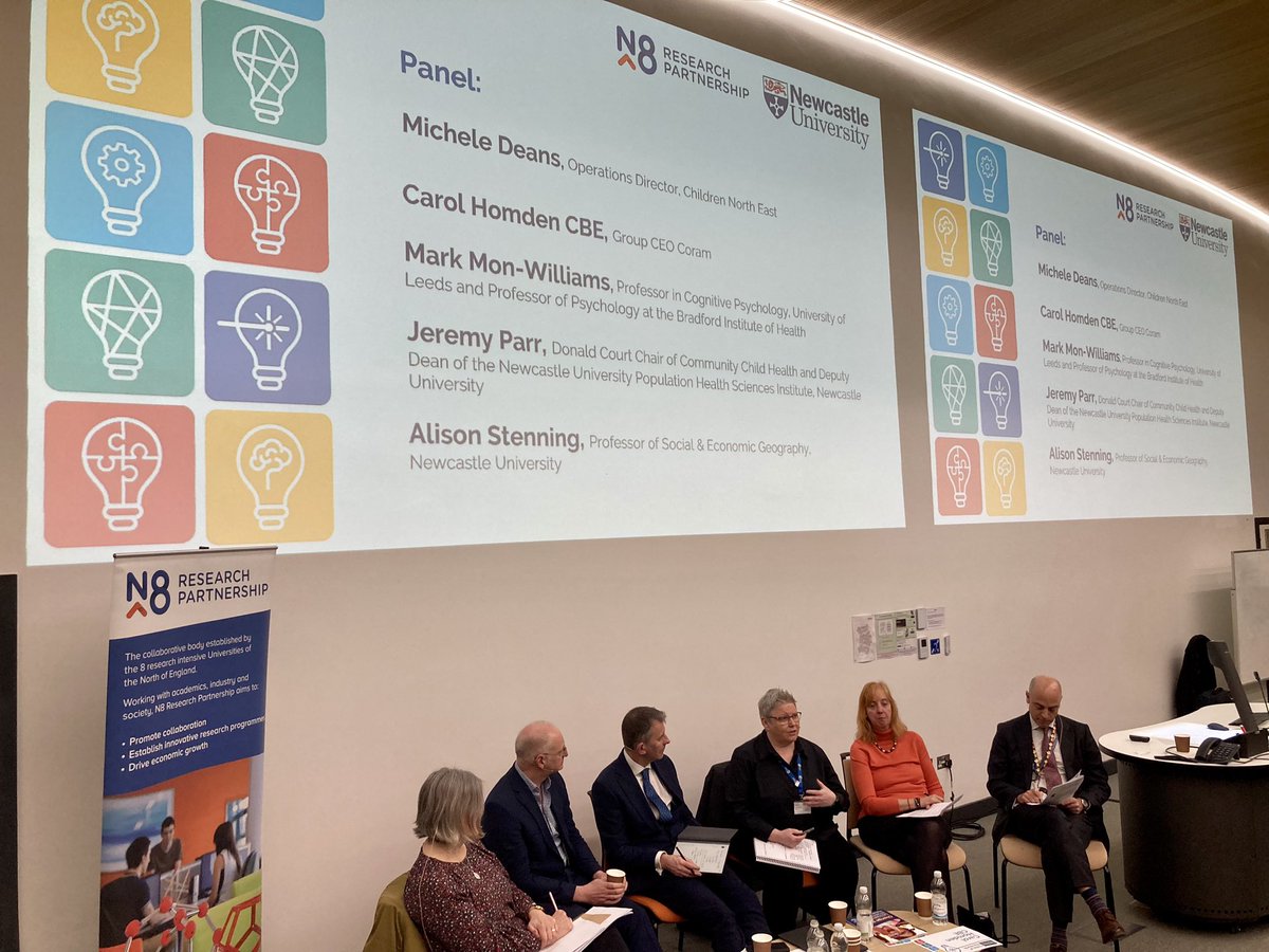 Fantastic panel at today’s @N8research #ChildOfTheNorth event @UniofNewcastle, including our interim chair, Michele Deans - really powerful insights on how we improve lives for babies, children & young people in the North and across the UK
