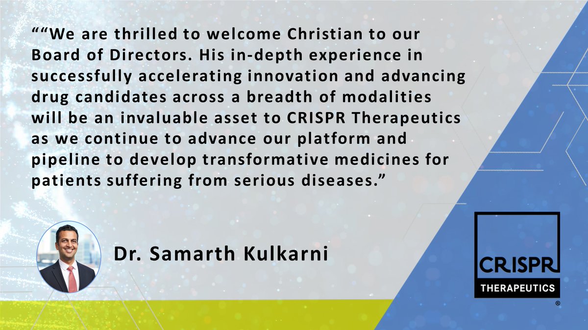 We're pleased to invite Christian Rommel, Ph.D., to join our Board of Directors. His extensive experience accelerating innovation and advancing drug candidates across modalities will be invaluable as we continue to advance our platform and pipeline: bit.ly/3wQlSXH