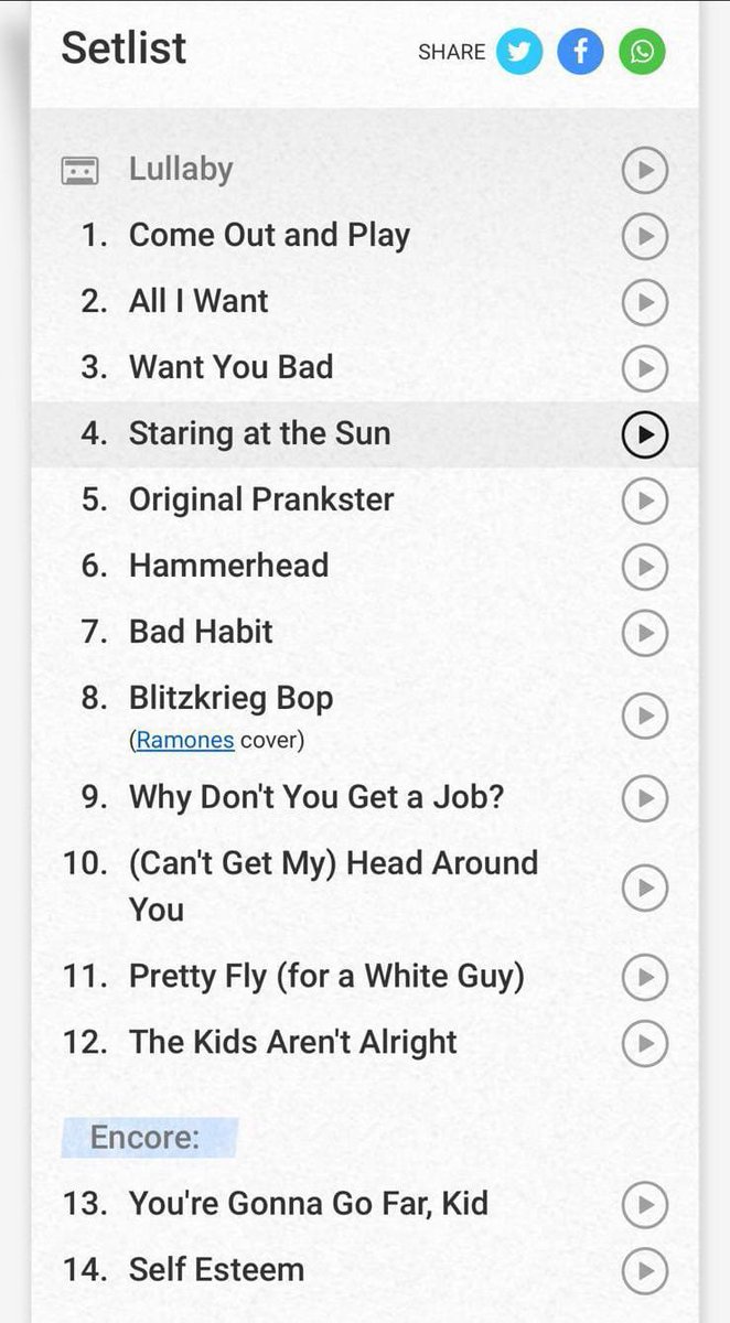 Setlist do show em Lima, Peru, dia 12/03. 

Só uma horinha de show 🥺