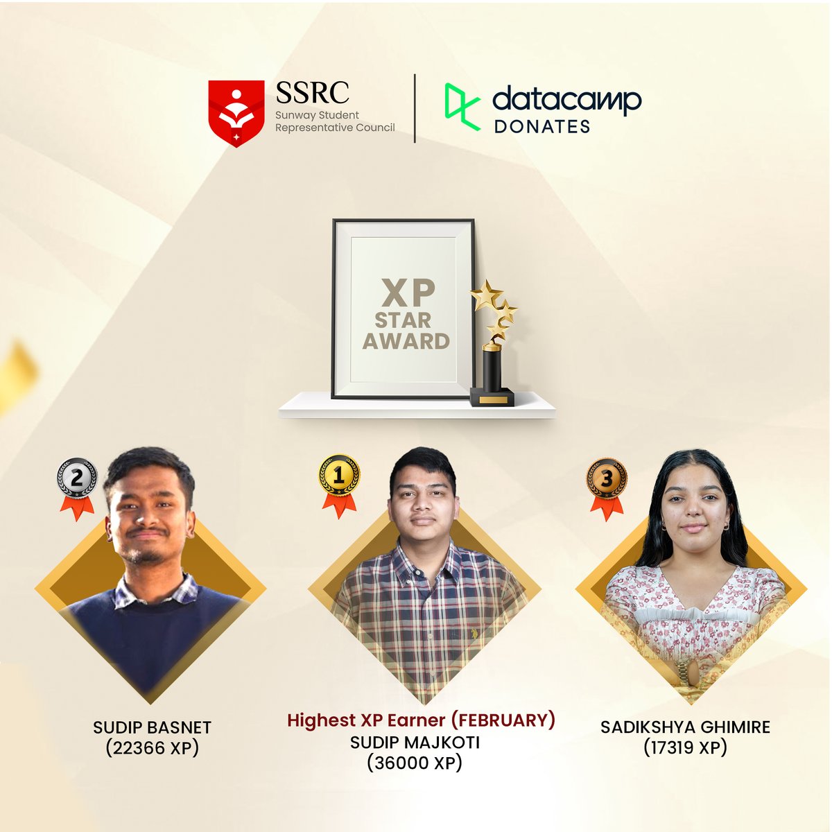sunwaysrc's tweet photo. 🎉 Exciting News! 🎉 

We're thrilled to announce the winners of the Data Fellowship by SSRC in collaboration with DatacampDonates for the month of February! 🏆 Congratulations to all the winners! 🌟 

Let's applaud them for their remarkable effort! 👏👏 

#datacamp #SSRC https://t.co/VdeF53pw0e