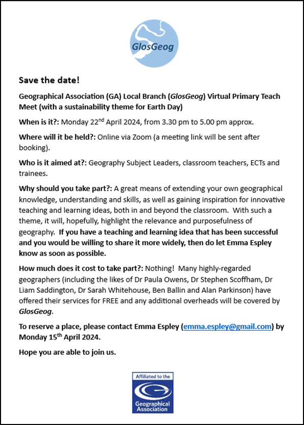 Geography Primary & Early Years Committee @The_GA (@eyppc_ga) on Twitter photo ****
FREE CPD and networking opportunity!
****
Open to all across the UK
<a href="/EmmaEspley/">Emma Espley</a>
<a href="/Primageographer/">Dr Paula Owens FRGS</a>
<a href="/GeoBlogs/">Geo Blogs</a>
***** ****
FREE CPD and networking opportunity!
****
Open to all across the UK
<a href="/EmmaEspley/">Emma Espley</a>
<a href="/Primageographer/">Dr Paula Owens FRGS</a>
<a href="/GeoBlogs/">Geo Blogs</a>
*****