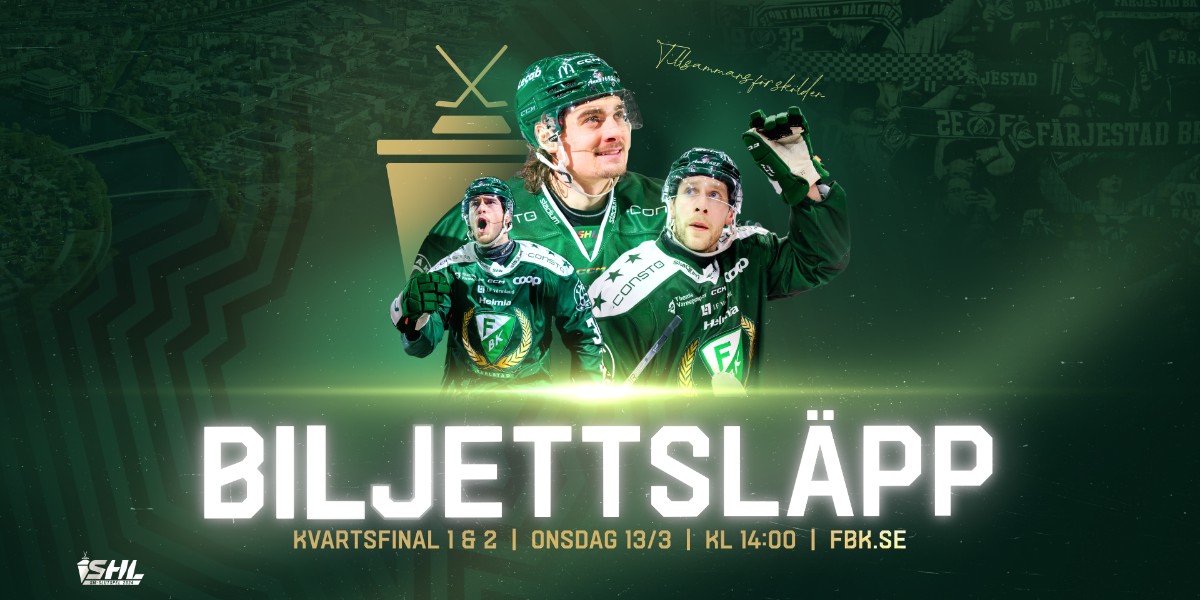farjestad_bk's tweet photo. Nu har vi släppt biljetterna inför kvartsfinalerna 1:7 och 2:7. Biljetterna hittar du på vår hemsida: https://t.co/XR9FM9Xaba https://t.co/4XCBrZWFjU