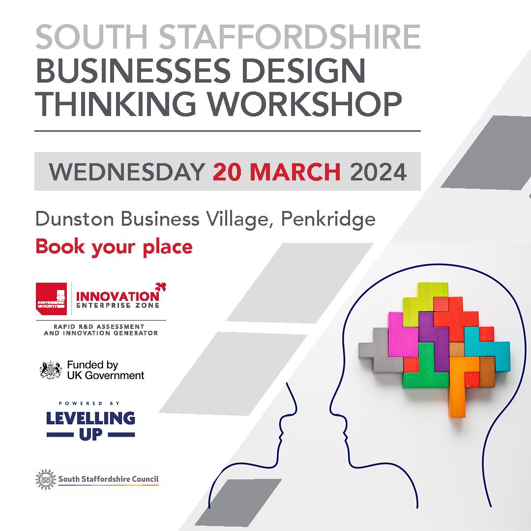 🚀 Calling all South Staffordshire entrepreneurs! Don't miss our FREE Design Thinking Workshop on 20 March, 3-5pm. 5️⃣ Learn the 5-stage process to tackle challenges, create customer-centric solutions, and boost innovation in your business. 🎯 Book now! buff.ly/3TbPQhC