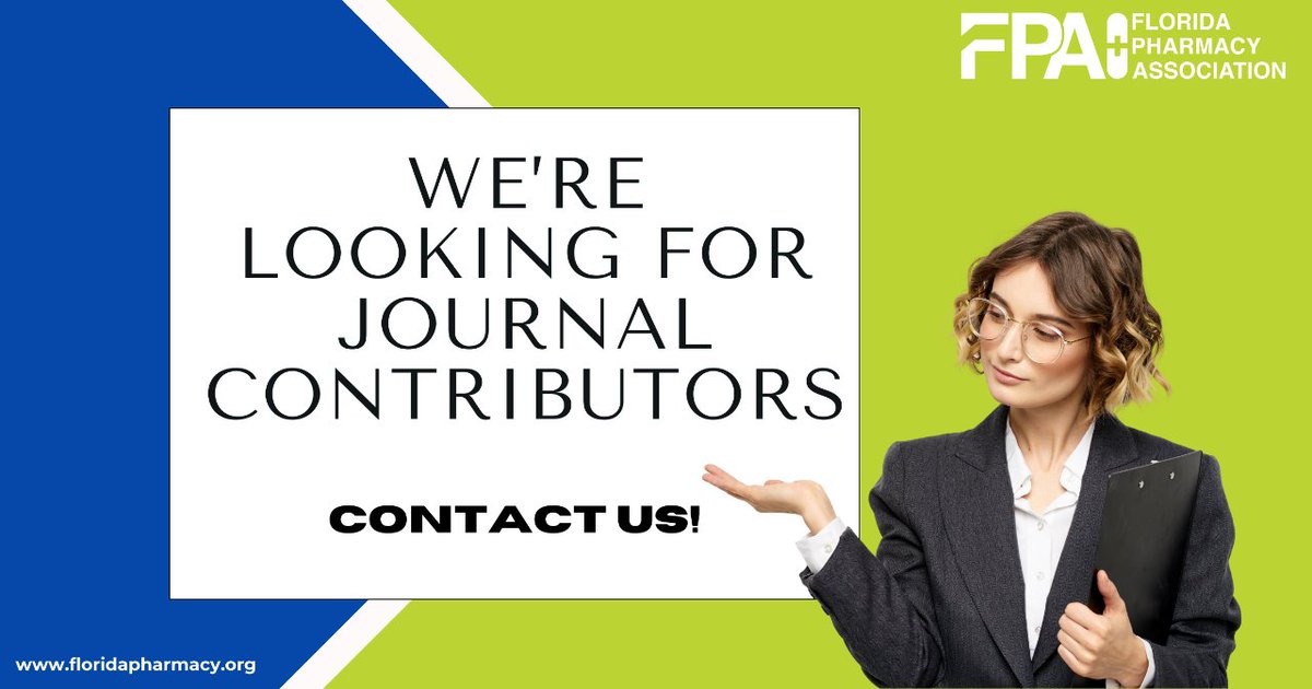 Are you an FPA member that is looking to get their name out there? The Florida Pharmacy Journal is where you need to be and we're looking for contributors for our April Issue! 

Email mrivera@pharmview.com with your submission!

#FloridaPharmacyAssociation #floridapharmacytoday