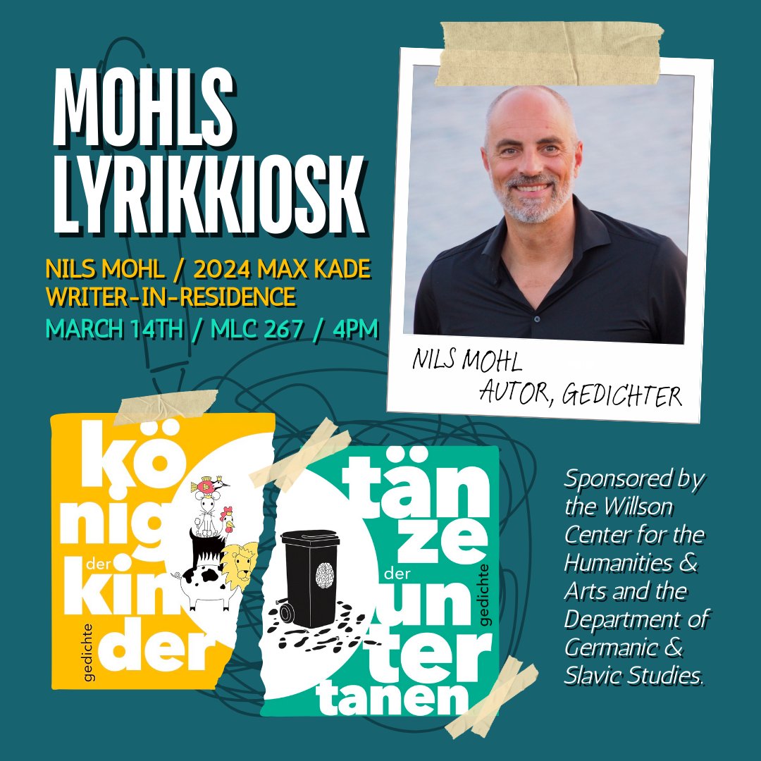 GSSatUGA's tweet photo. Join us for a poetry reading and conversation with 2024 Max Kade Writer-in-Residence Nils Mohl! Conducted in German with a multi-media presentation. https://t.co/tNa6Mg4Nrs