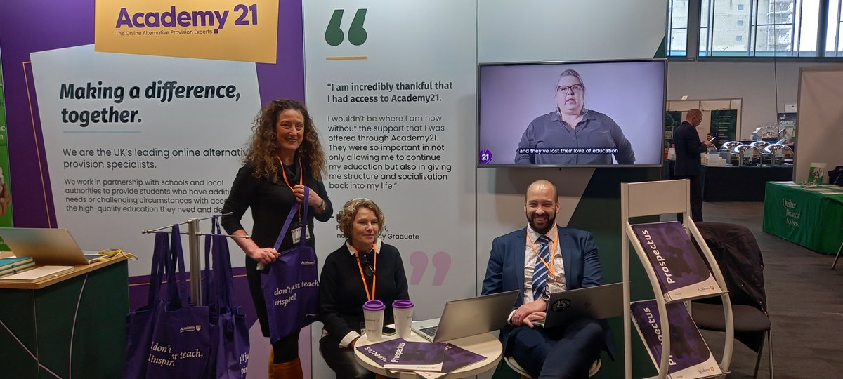 Academy21AP's tweet photo. Last week, we enjoyed reconnecting with valued customers &amp; meeting new school leaders at the @ASCL_UK Annual Conference.

We had some great conversations about how Academy21 can be used at home by anxious students or on-site in a hybrid approach.

#Academy21 #AlternativeProvision https://t.co/MywBbnORjD
