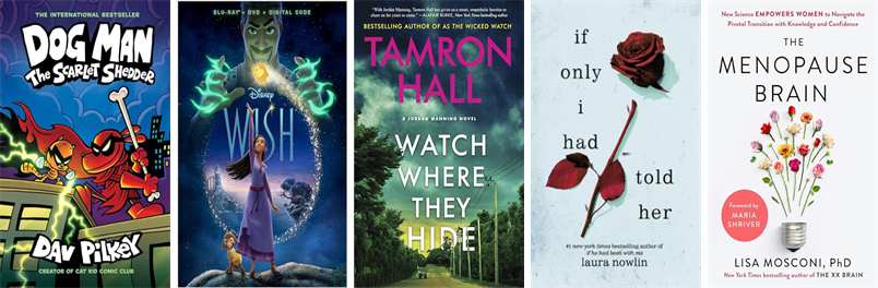 dplslibraries's tweet photo. This week the Defiance Public Library System has 81 new books and one new movie.  New items include Dog Man 12, Wish, Watch Where They Hide, If Only I Had Told Her, The Menopause Brain, House of Flame and Shadow, 2054, and Elevate and Dominate. https://t.co/mXwYTchKQS https://t.co/VAPRC44DVK