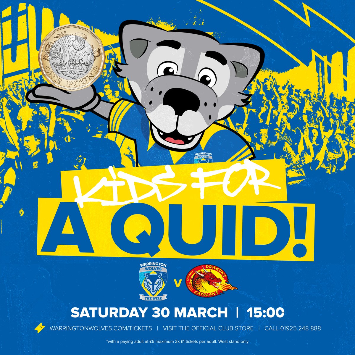 KID FOR A QUID! Under-16s can join us in the West Stand for our upcoming Betfred Super League fixture against @DragonsOfficiel on Sat 30 March for just £1! Purchase tickets: bit.ly/3IBV6F4