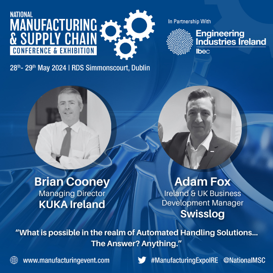 We are delighted to announce that Adam Fox, <a href="/SwisslogInspire/">Swisslog</a> and Brian Cooney, <a href="/KUKA_IE/">KUKA_IE</a> will speak at The National Manufacturing &amp; Supply Chain &amp; Co-Located Events Conference &amp; Exhibition.

Register here -> tinyurl.com/2p939msu

#ManufacturingExpoIRE
