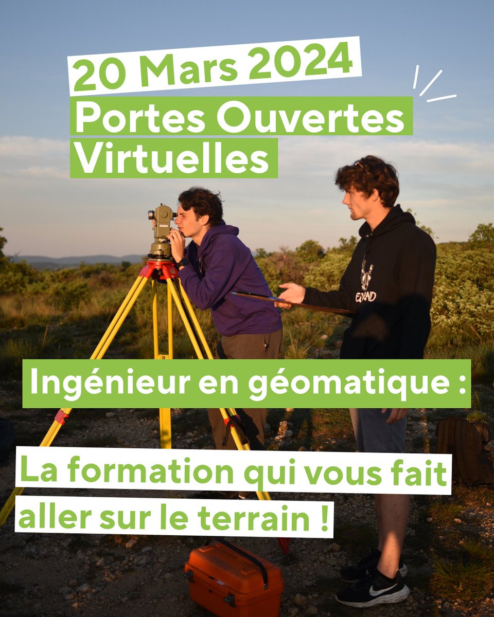 📣 Dernière chance de découvrir le cycle ingénieur de l’ENSG-Géomatique lors de nos portes ouvertes virtuelles du mercredi 20 mars !

L'occasion notamment de découvrir notre stage terrain à Forcalquier.🏞️
 
Pour s’inscrire, c’est par ici ! 👇
ensg.eu/fr/agenda/port…