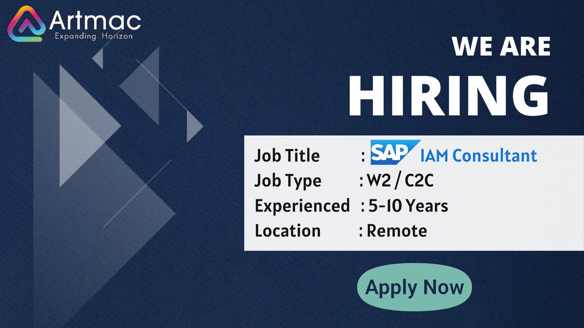 We are #hiring #sapiamconsultant for #location #usa
➡️artmacsoft.com/work-at-artmac… #iamsolutions #frameworks #regularsecurityaudits #sapidm #artmacjobs