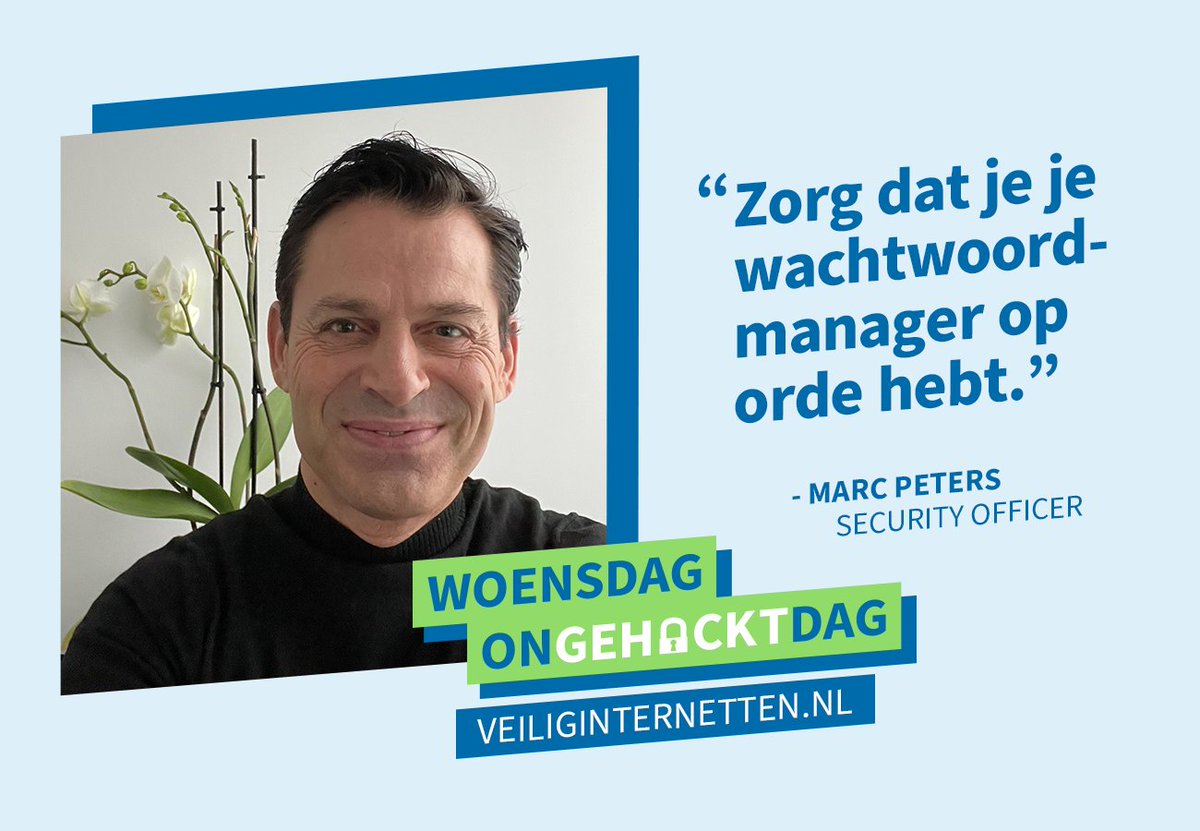 Een datalek veroorzaken, in phishing trappen, of een gehackt wachtwoord. Volgens Marc Peters, security officer, kan het iedereen overkomen. Maar hoe kan je het voorkomen?

Check veiliginternetten.nl/nieuws/woensda… voor de tips van Marc. 💡

#woensdagongehacktdag