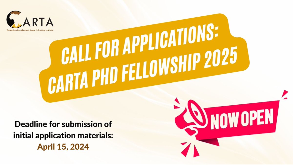 📢📢 Call for Applications: CARTA PhD Fellowships 2025 Open to staff members of participating institutions interested in conducting PhD research on topics relevant to public and population health. @CKyobutungi @KarimiFlorah @CavensK Details: cartafrica.org/call-for-appli…