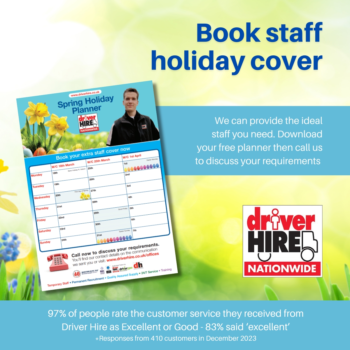 DriverHire_Liv's tweet photo. Spring &amp; Easter nearly here! Need extra staff? We provide great candidates that could help your organisation blossom! They’re PROUD to work for us, so will do their best for you. Plan ahead with our free planner- https://t.co/bZM739sWWW For any class of driver - 
☎️01515567101☎️ https://t.co/cIlFCeR5RQ