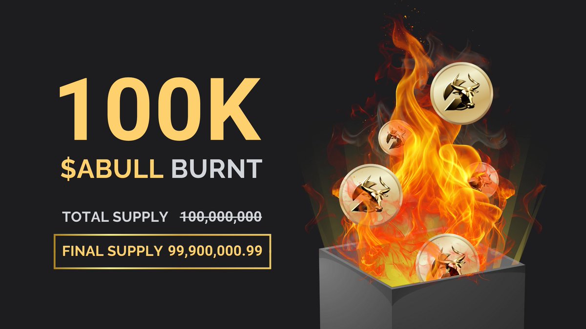 Aumentobull's tweet photo. 100K $ABULL tokens burnt and removed out of supply. 

This was not from the RWA revenue. This burn was from personal team funds. 

Stay tuned for an update on RWA revenue and tax funds. 

Updated supply -> https://t.co/oXiugtQ4PR