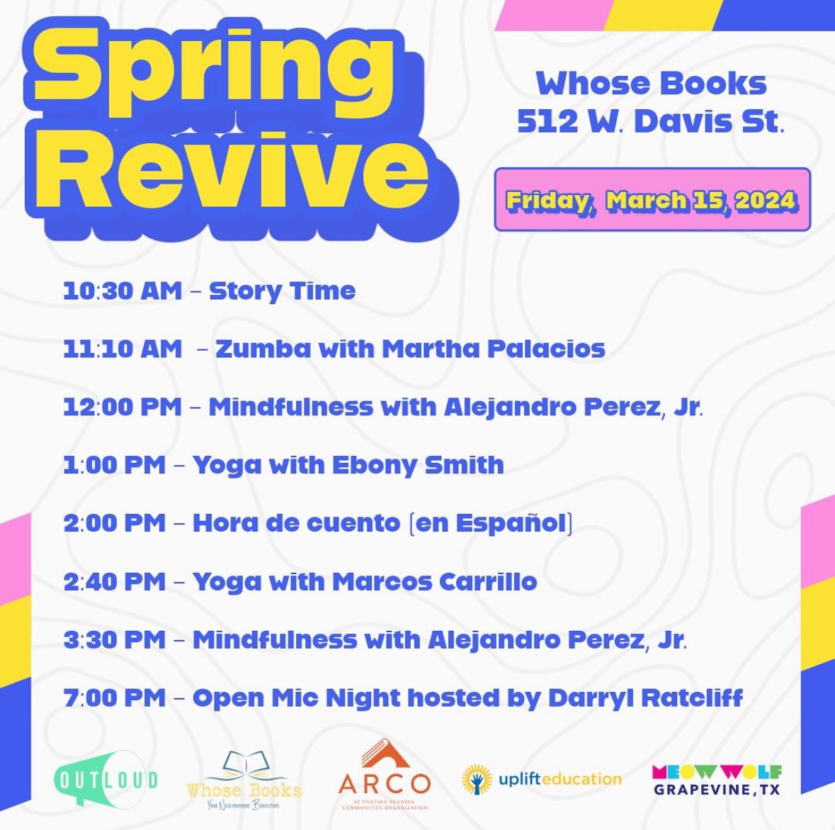 whosebooks's tweet image. This Friday, 3/15 we bring you Spring Revive - A Community Well-Being Fair! Story time, Zumba, mindfulness, yoga , art stations and Open Mic! See you there 🙌🏽