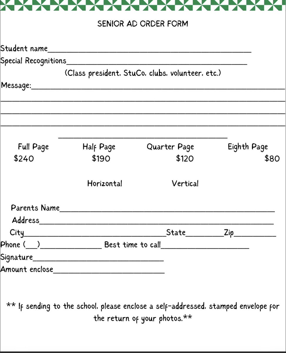 Attention:
 Important information for Senior Ads in the Yearbook ☘️