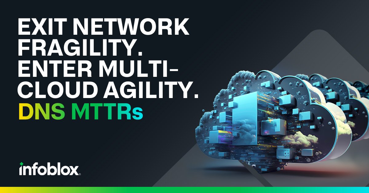Infoblox's tweet photo. Infoblox unifies critical network services to simplify and automate your hybrid, multi-cloud networks, so you can deliver more than 99.999% uptime and deploy global apps more quickly. More on why #DNSMTTRs for networking:
https://t.co/h62Qyjm845
#WeDNeSdayWeekly #Networking https://t.co/PKX0ySsM6M