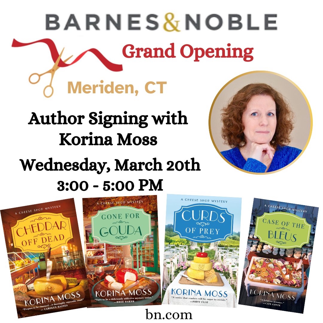 A week from today! The Grand Opening of the @bnmeridenct featuring CT #authors all day, including Liv Constantine, Wendy Walker, and AJ Finn and me! Go to bn.com/events for more info. #cozymystery #thrillers #suspensebooks #barnesandnoble @SINCnational @SinCConnecticut