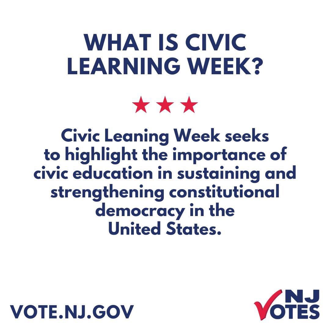 It’s #CivicLearningWeek! March 11-15 is dedicated to strengthening constitutional democracy in the United States, and it starts with each and every voter. Learn more about the voting process and how you can better prioritize civic education at Vote.NJ.Gov. #NJVotes