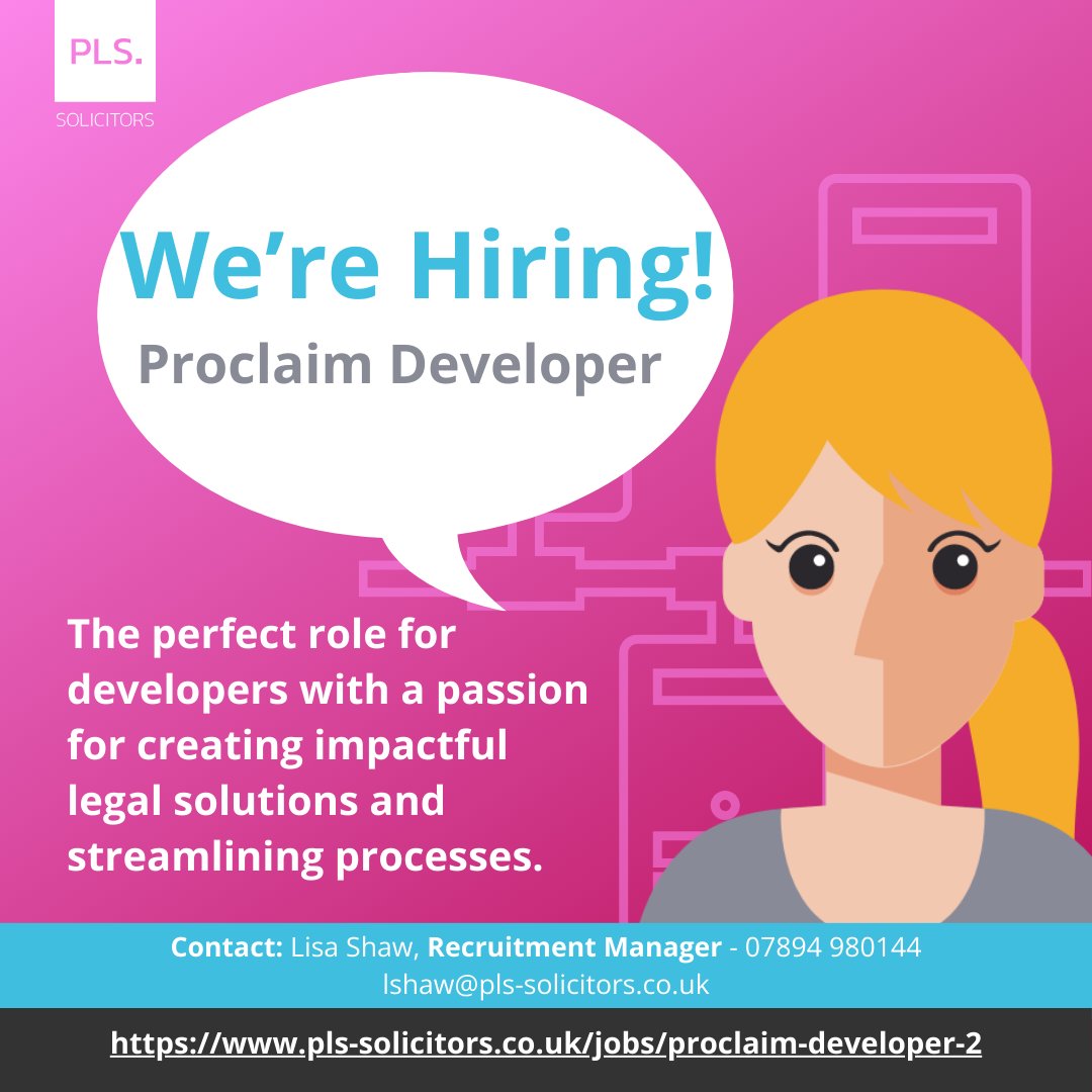 👀 PLS Solicitors is on the lookout for a Proclaim Developer to enhance our legal services technology.

Based in either Altrincham or Liverpool, this role comes with the flexibility of hybrid or full home working

pls-solicitors.co.uk/jobs/proclaim-…