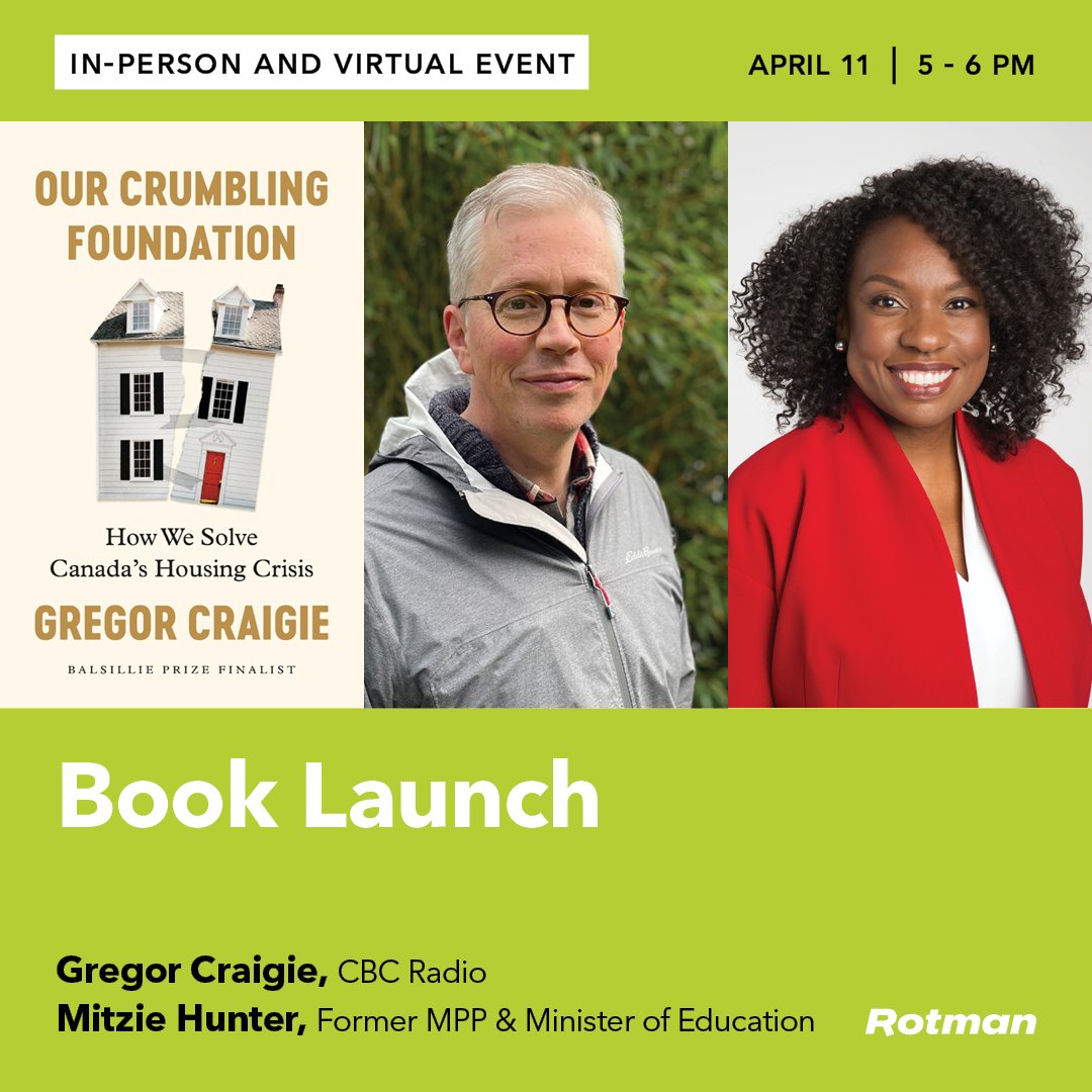 In-Person & Virtual Event | April 11 | 5 pm- 6 pm | Join @CBCRadioCanada host @GregorCraigie & @MitzieHunter, Former MPP and CAO of Toronto Community Housing, as they discuss real-world solutions to this pressing issue. bit.ly/3IyqDIb