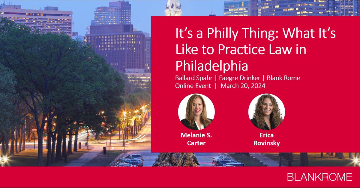 BlankRomeLLP's tweet image. Next week, 3/20: First-year #lawstudent who will be looking for #SummerAssociate positions following 2L? Melanie Carter &amp;amp; Erica Rovinsky will join @BallardSpahrLLP &amp;amp; @FaegreDrinker to discuss starting &amp;amp; building a vibrant #legalcareer in #Philadelphia: bit.ly/4bK5SXf
