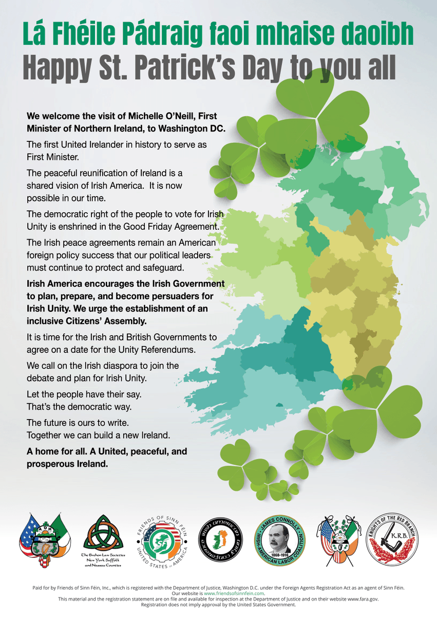 From coast to coast, Irish America and Irish Diaspora are calling on the Irish Government to plan, prepare, and become persuaders for Irish Unity. It's time to establish an inclusive Citizens' Assembly. #Time4Unity