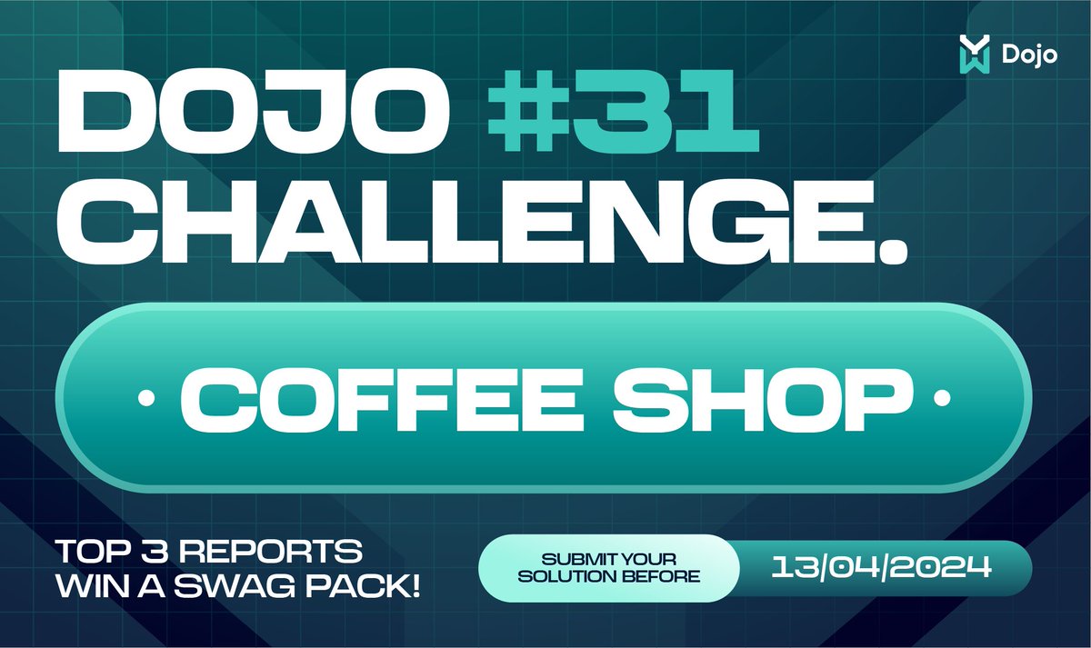 A New CTF is out on the Dojo platform - Coffee Shop

The 3 best reports will win exclusive swag! 🎁
Submit your solution before 13th April - 2024

Challenge : dojo-yeswehack.com/challenge-of-t…

#BugBounty #CTF #YesWeRHackers