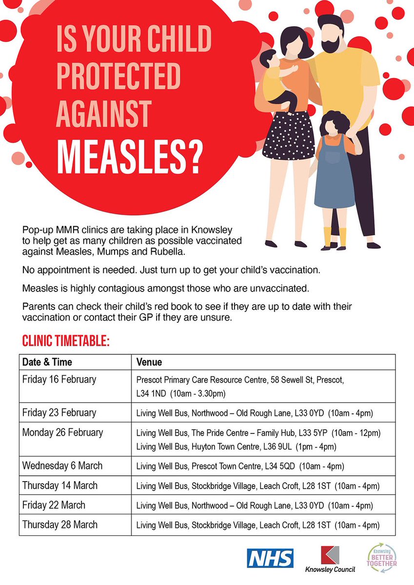 The pop-up MMR clinics is in Stockbridge tomorrow to help get as many children as possible vaccinated against Measles, Mumps and Rubella. No appointment is needed. Just turn up to get your child's vaccination. @svpprimary @StalbertsRc @StBrigidsCPS @meadowparkscho @wendy_robbo