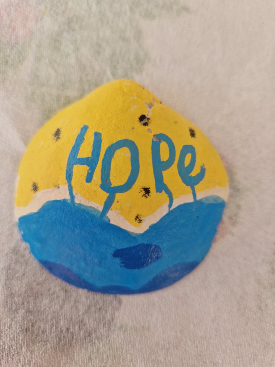 Seasons for Growth, session 8: Summer. Pupils decorated a sea shell with a word for them to take forward - a transitional object. This pupil knew immediately what word to use #SeasonsForGrowth #Hope #Grief