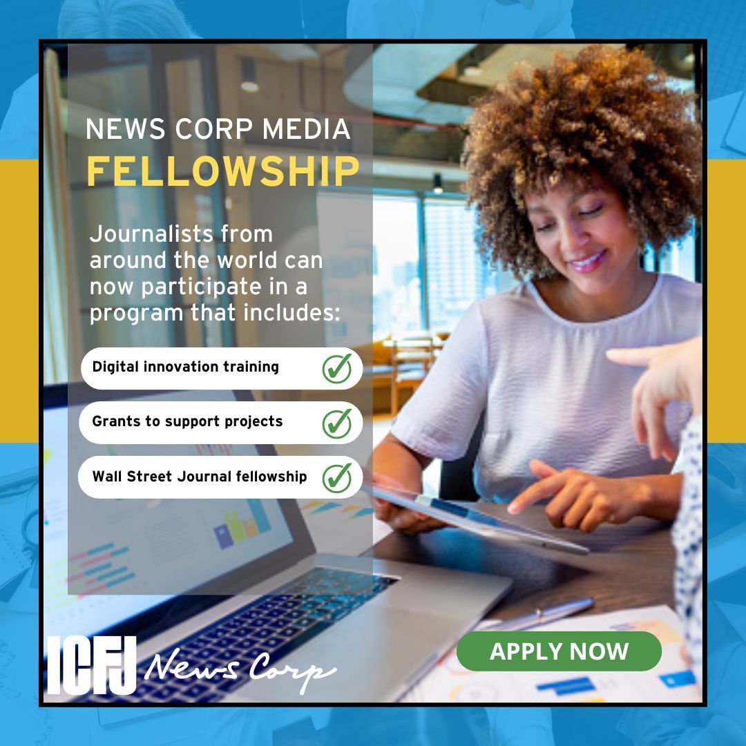 Are you looking to sharpen your digital journalism skills? Applications for the 2024 News Corp Media Fellowship for Digital Innovation are now open! Apply by March 24! buff.ly/3I6B2dH @WSJ @NewsCorp