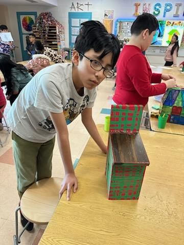 In art club, students worked to create birdhouses thank you to Ms. Streeter and Ms. Atkinson.  #dualschool