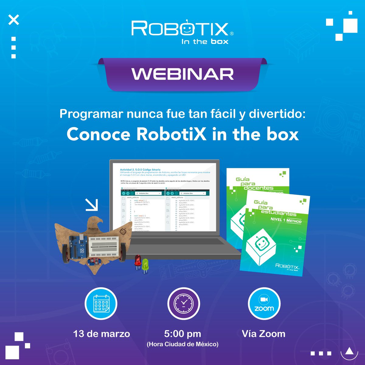 SoyRobotiX's tweet image. Hoy, a las 5 de la tarde, no se pierdan nuestro webinar para descubrir más sobre RobotiX in the box. ¡Les esperamos!

Link de registro: bit.ly/48BZDSs

#RobotiXinTheBox #SoyRobotiX