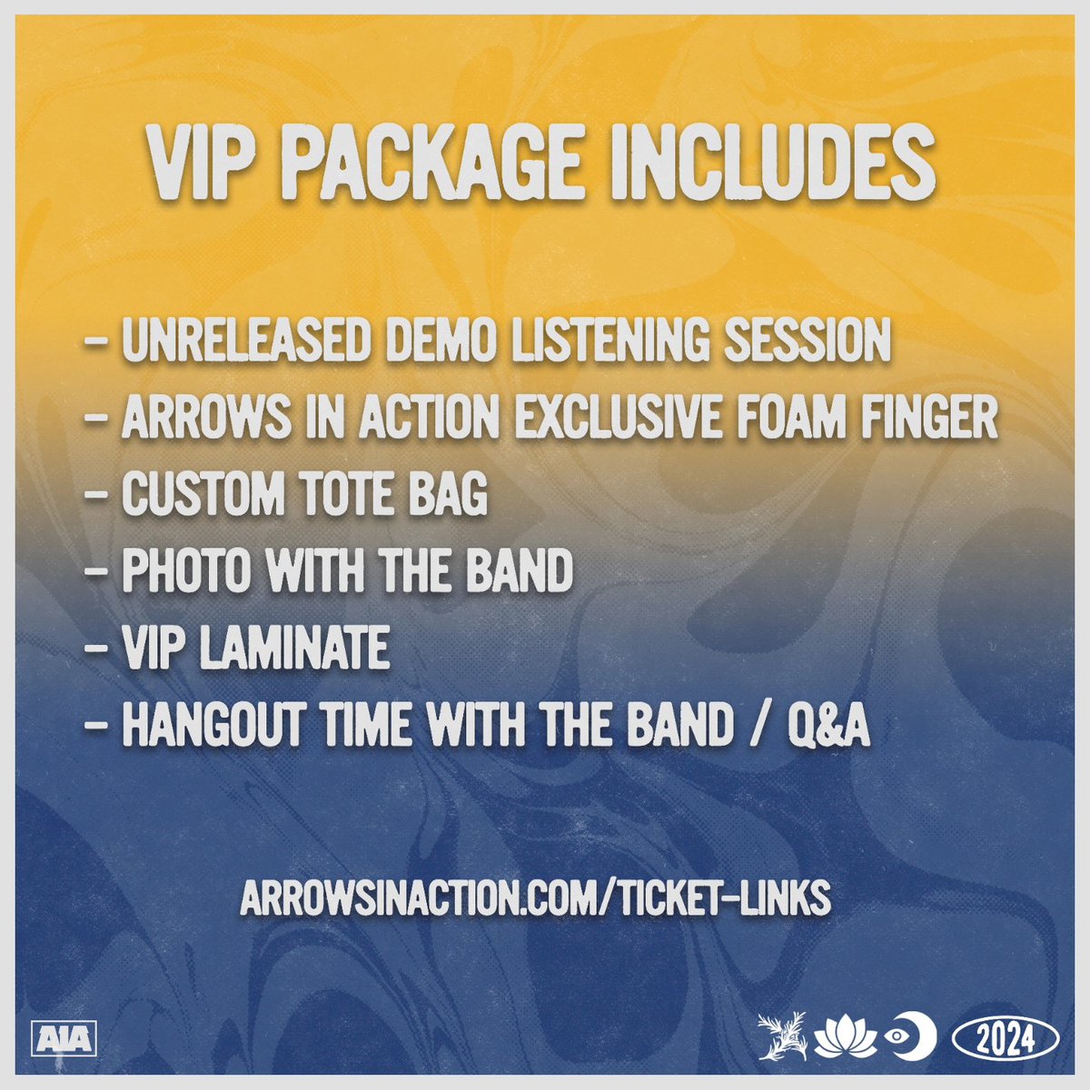 PRESALE IS LIVE for our summer headlining tour! Get your tickets NOW with code: back2life

Highly recommend getting tickets ASAP as VIP is limited and many of these venues may sell out! See you there!
arrowsinaction.com/ticket-links