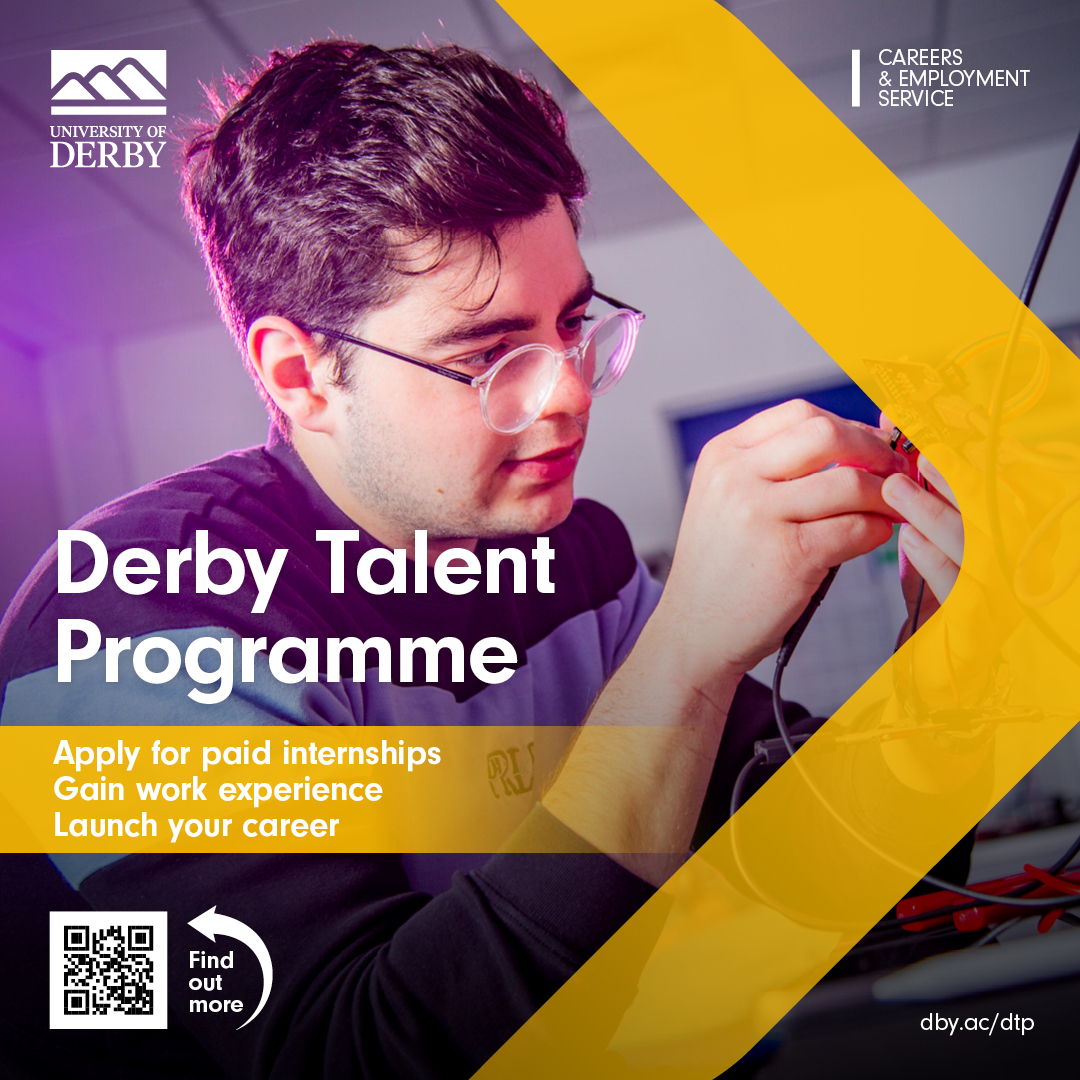 Are you looking for part-time, paid work to complement your studies and boost your industry knowledge and skills? We are hiring for a range of 80-hour internships! 

Find out more: ow.ly/PJf850QS4lO 

Apply by 19 March

#DerbyTalentProgramme #Internships

@derbyunistudent