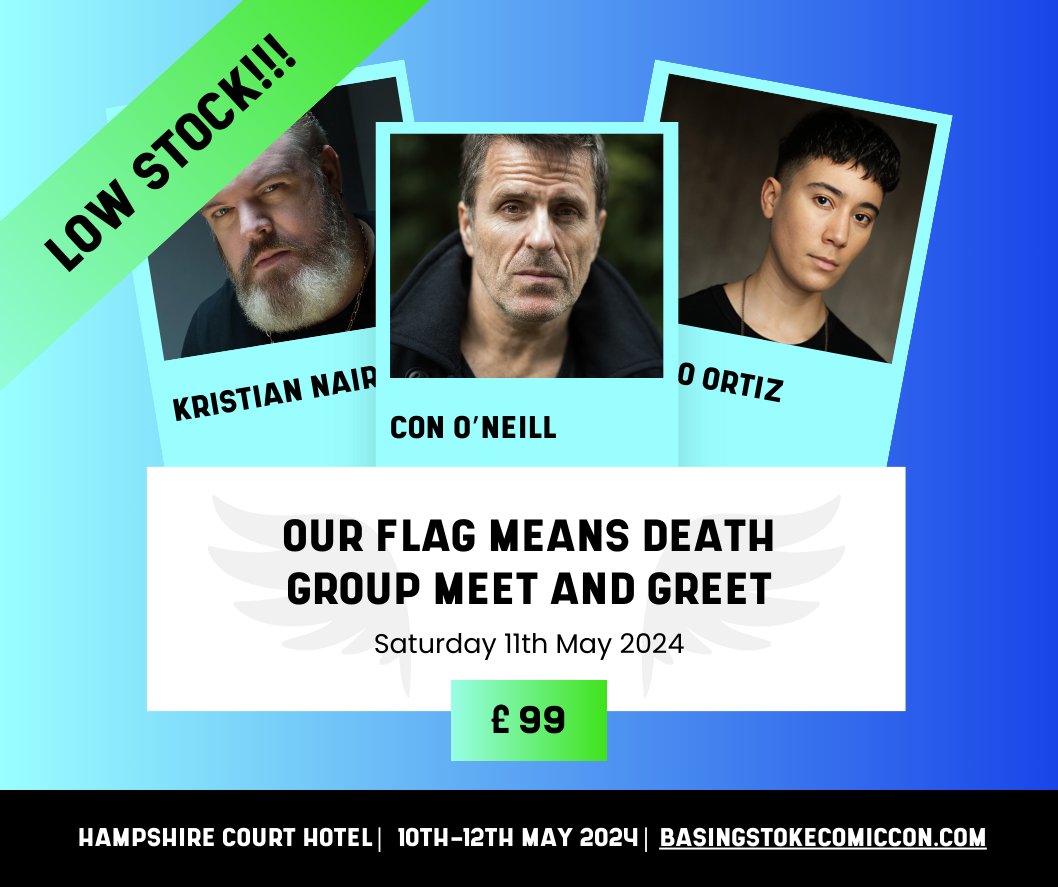 Ahoy Mates 🏴‍☠️ Meet the OFMD stars up close in this group meet and greet session happening on Saturday 11th May! Get your tickets here before they sell out 👉🏼 bit.ly/3VersNC #ofmd #cononiell #kristiannairn #vicoortiz #comicconuk