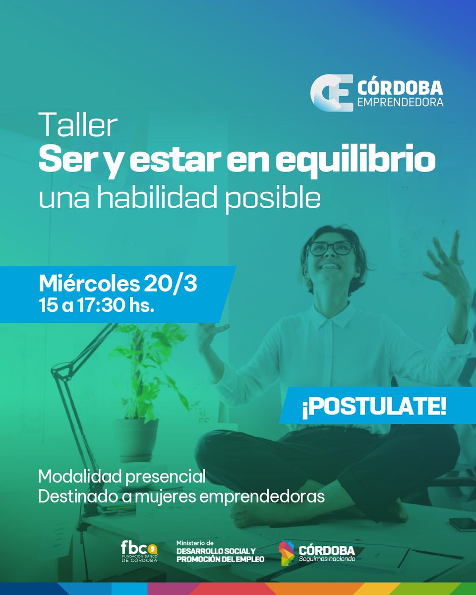 HabitatyDE's tweet photo. Atención emprendedoras 🖐️ Llega una oportunidad única para transformarte a través de nuevas habilidades. #CórdobaEmprendedora lanzó becas para el taller Ser y estar en equilibrio. 🚀

🎯Ingresá en https://t.co/Hz204UaPJ8 y conocé todo sobre el curso. https://t.co/sXQz7NjjAj
