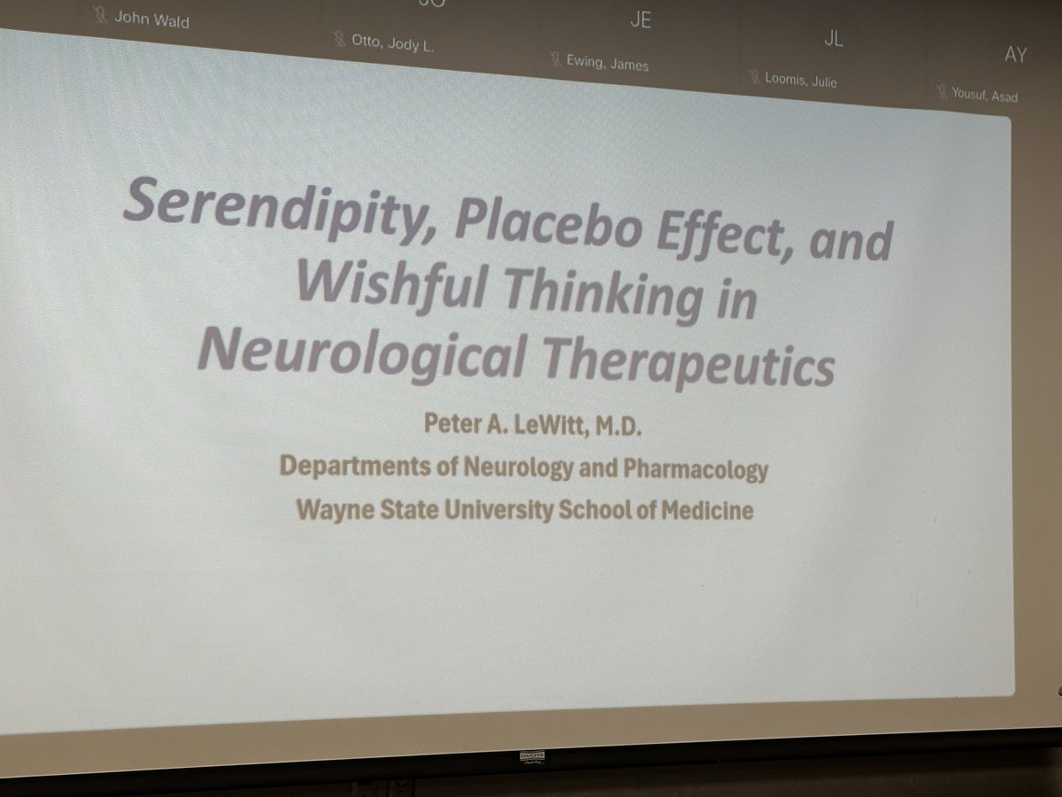 Thank you to Dr Peter LeWitt for sharing treatments for #tremor and #Parkinsons Disease with our #Neurosurgery and #Neurology team at #GrandRounds today. Very insightful! @ParkinsonDotOrg @ParkinsonsMiOrg