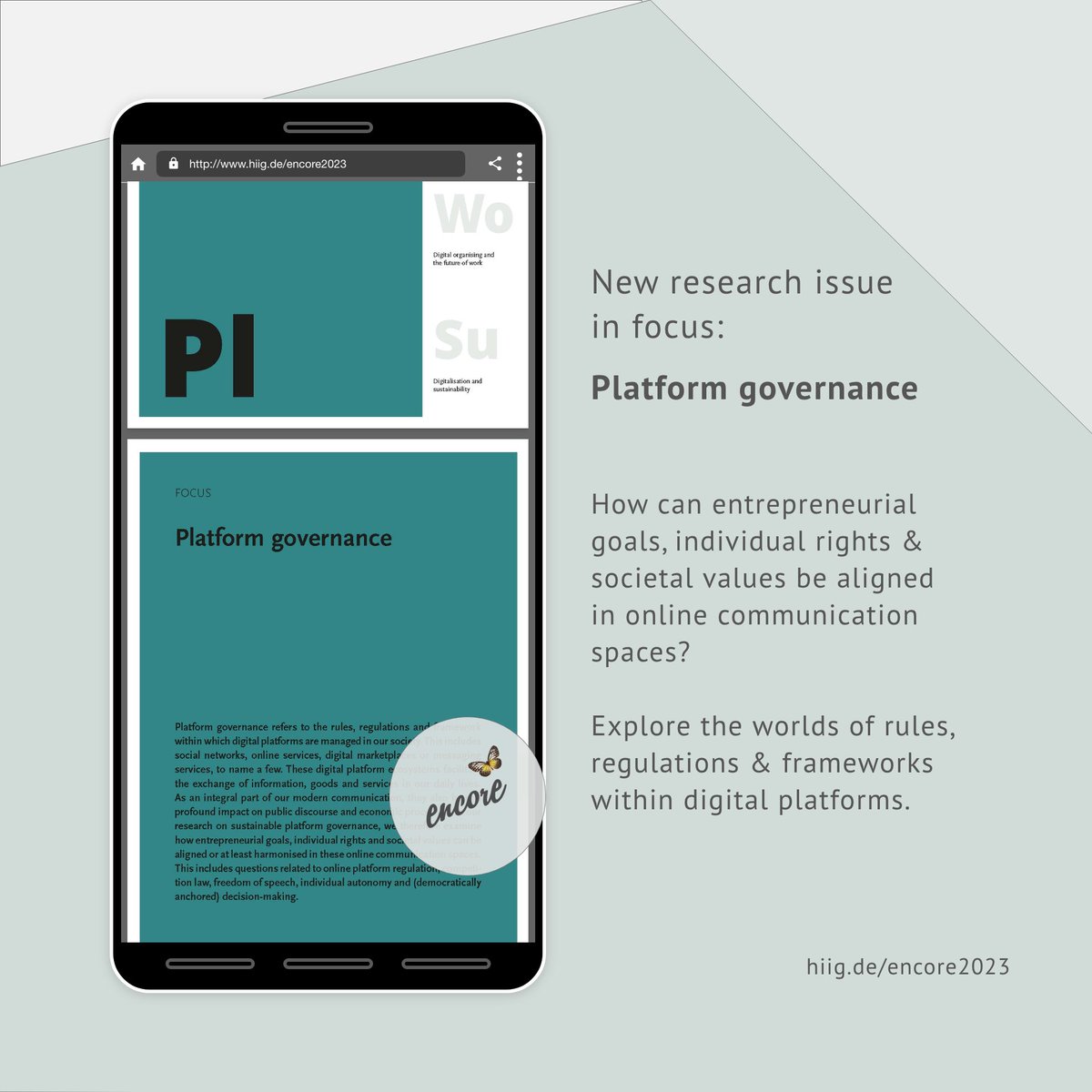 Our encore magazine features the highlights from our research in the field of 'Platform Governance'. Explore how entrepreneurial goals, individual rights & societal values can be aligned in online communication spaces. 📄More info & full magazine: hiig.de/en/encore