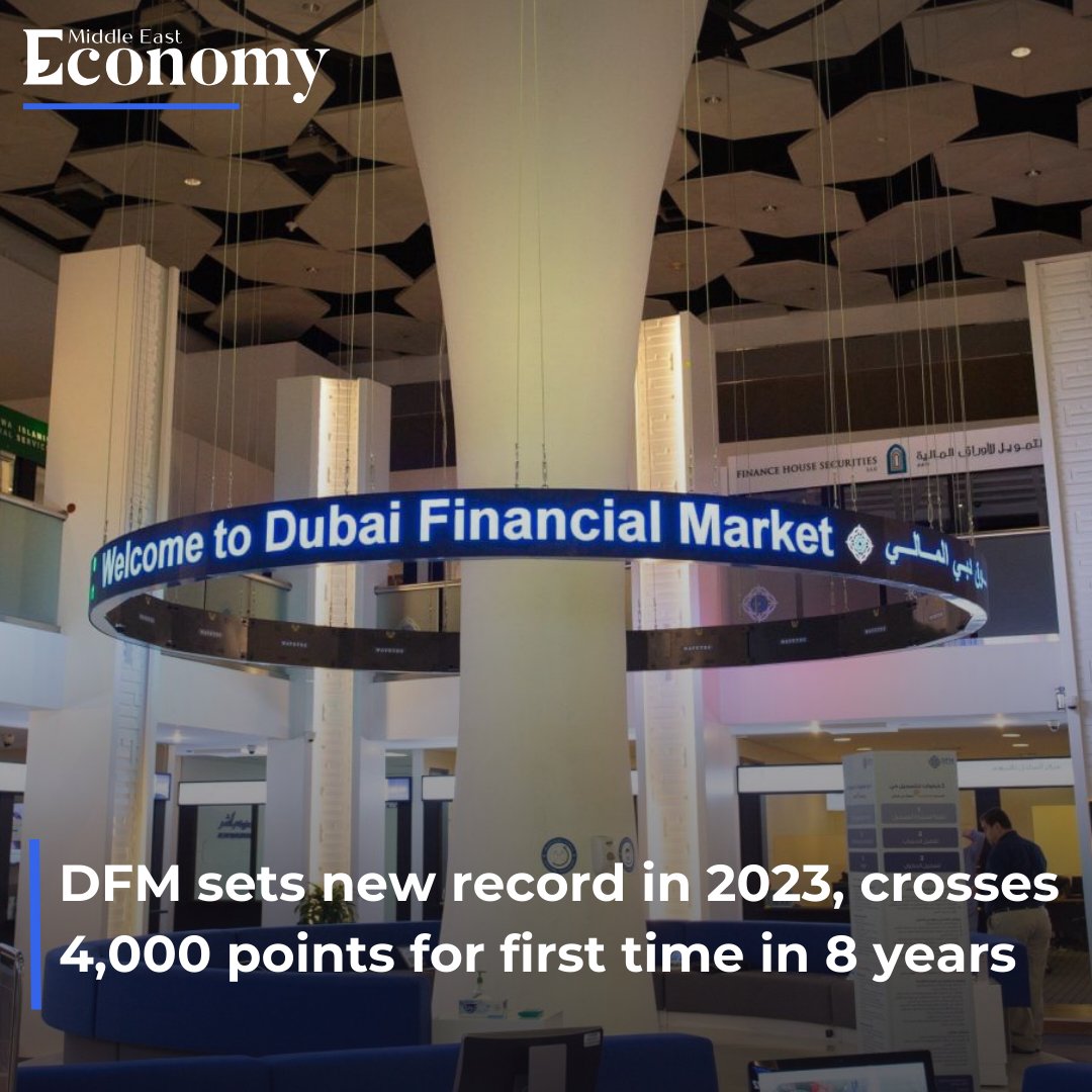 The exceptional performance of the Dubai Financial Market in 2023 propelled it to surpass the 4,000-point milestone for the first time in eight years. Read more economymiddleeast.com/news/dfm-sets-… #UAE #Dubai #Finance #Economy #FinancialMarket #DFM