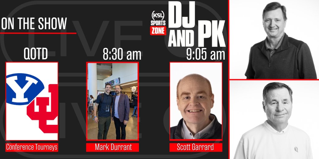 JacobCHatch's tweet image. Wednesday with DJ &amp;amp; PK on The @KSLSportsZone &amp;amp; streaming on the @kslsports app

@tlacomb is talking @utahjazz &amp;amp; college hoops tournaments while @ScottyGZone previews the #MWC Tournament for #USUhoops 

#QOTD, What is Trending, Hot Takes or Toast etc.

#TakeNote #Jazz50 #NBA #NFL