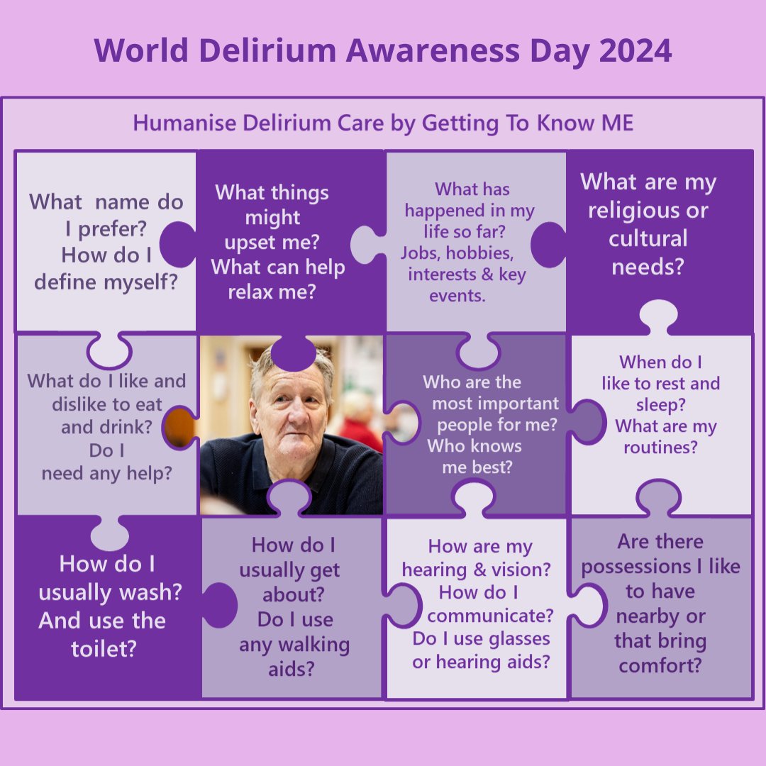 Its #WDAD2024 in @nhsggc and we know good Delirium Care is good Person Centred Care 💜 Use the Getting To Know Me jigsaw pieces below to discover and record the pieces of a persons life that makes them unique and allow us to humanise the care we give.