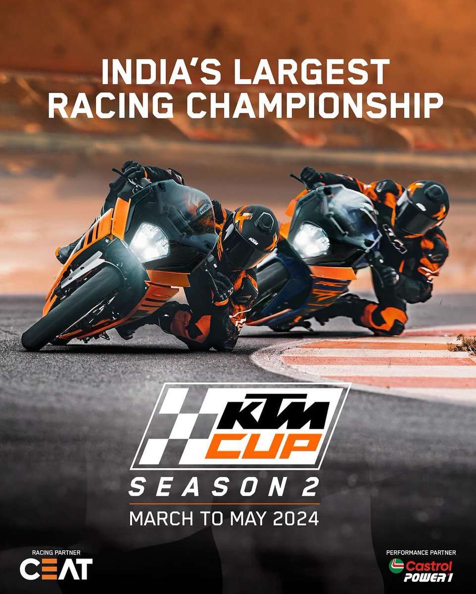 #KTMCUP Season 2, India's Largest Racing Championship, starts 22nd Mar Coimbatore. Win big & train at the Academy Of Speed at the Redbull Ring, Spielberg. Performance partner Castrol & Racing partner CEAT. Click: ktmindia.com/ktmcupseason2 #KTMIndia #CEATSTEELRADs #CASTROLPOWER1