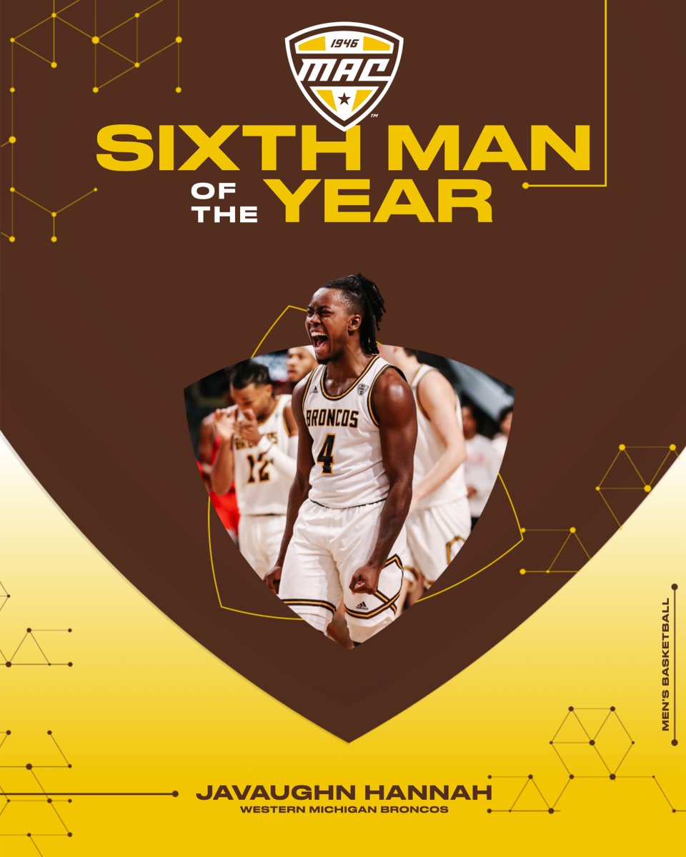 🏀 Sixth Man of the Year 🏀

Western Michigan's <a href="/JavaughnHannah/">Javaughn hannah</a> has been named 2023-24 MAC Men's Basketball Sixth Man of the Year!

<a href="/WMUMBB/">Western Michigan Men's Basketball</a> | #MACtion