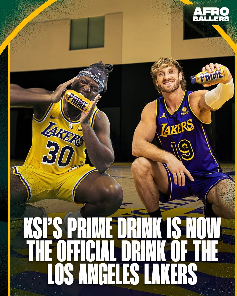 KSI, British-Nigerian Influencer/musician/boxer, has inked a deal with the Los Angeles Lakers, for his Prime Drink to become their OFFICIAL SPORTS DRINK PARTNERS 🔥 KSI alongside his business partner, Logan Paul, have been making big moves since launching the drink in 2022 🙌