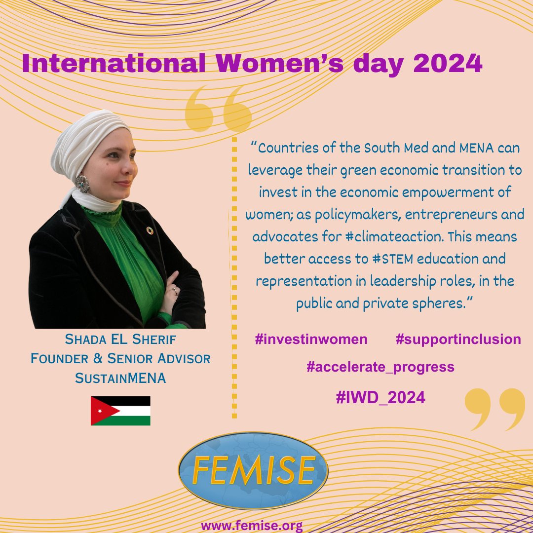 Our climate & environment expert @ShadaElSharif from Jordan, demonstrates how to achieve this green transition, on the occasion of the #IWD2024 , in her recent article: rb.gy/ntc2mh #investinwomen #InspireInclusion #jordan